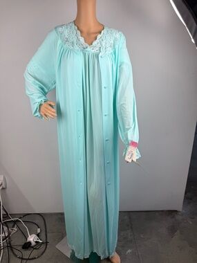 Vintage NWT Shadowline Womens Large Teal/Aqua Nightgown and Robe Set Nylon